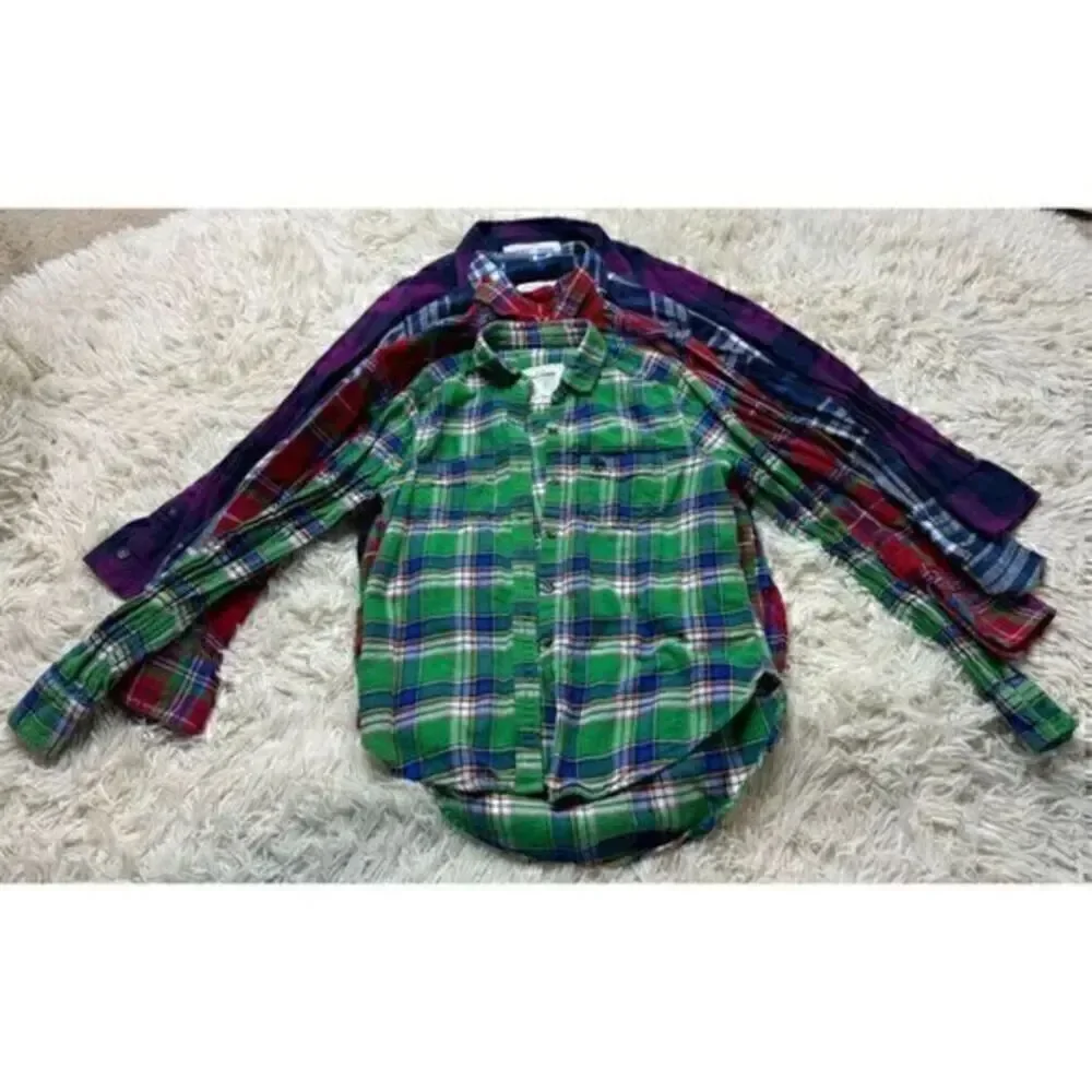 4 piece size 7-8 Boys Long Sleeve Button Down Flannel Bundle by Old Navy & Aberc